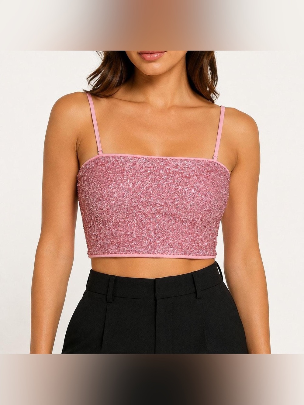 Susana Monaco Pink Sequin Crop Top